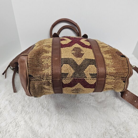 Isabella Fiore Brown Leather Tapestry Bag Western Boho Crossbody - Picture 8 of 13